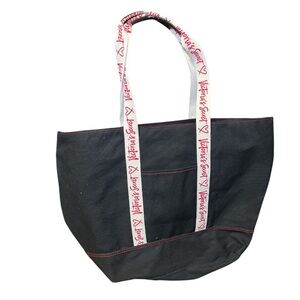 Victoria Secret Black Canvas Tote Bag Classic Large Y2K Pool Bag Travel Utility